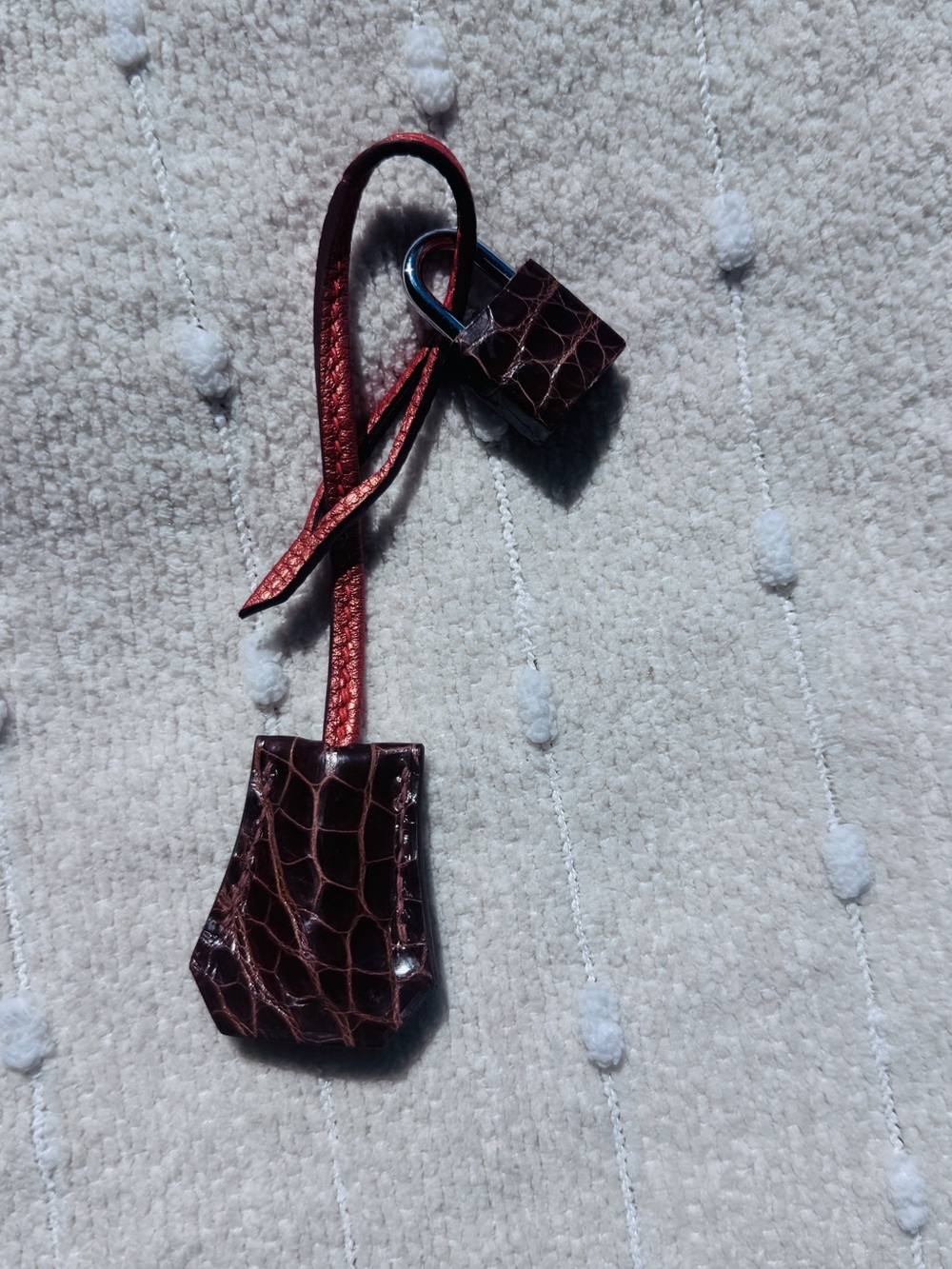 Authentic Hermes Brown Croc Birkin Bag Charm with Strap